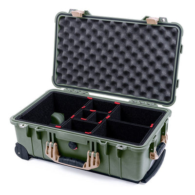 Pelican 1510 Case, OD Green with Desert Tan Handles & Latches TrekPak Divider System with Convolute Lid Foam ColorCase 015100-0020-130-310