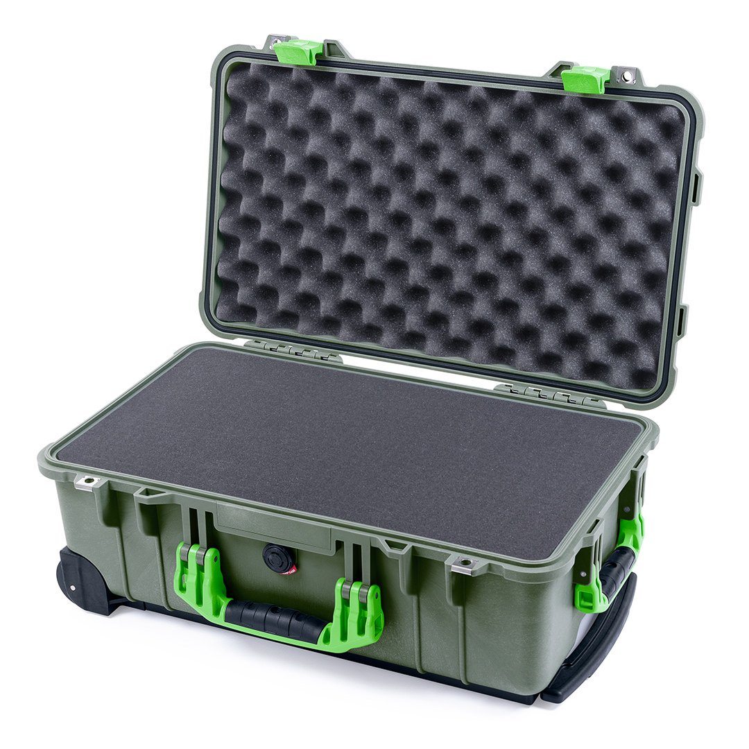 Pelican 1510 Case, OD Green with Lime Green Handles &amp; Latches Pick &amp; Pluck Foam with Convolute Lid Foam ColorCase 015100-0001-130-300