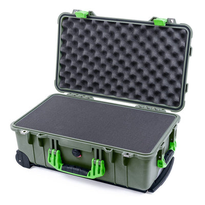 Pelican 1510 Case, OD Green with Lime Green Handles & Latches Pick & Pluck Foam with Convolute Lid Foam ColorCase 015100-0001-130-300