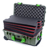 Pelican 1510 Case, OD Green with Lime Green Handles & Latches Custom Tool Kit (4 Foam Inserts with Convolute Lid Foam) ColorCase 015100-0060-130-300