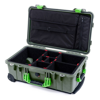 Pelican 1510 Case, OD Green with Lime Green Handles & Latches TrekPak Divider System with Computer Pouch ColorCase 015100-0220-130-300