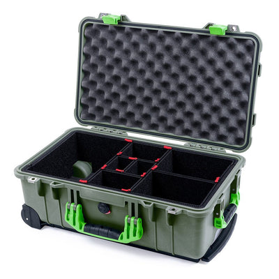 Pelican 1510 Case, OD Green with Lime Green Handles & Latches TrekPak Divider System with Convolute Lid Foam ColorCase 015100-0020-130-300
