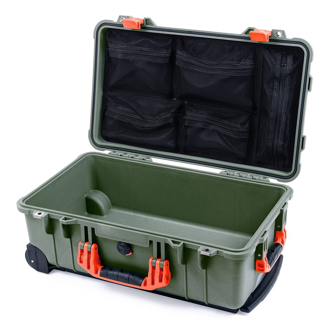 Pelican 1510 Case, OD Green with Orange Handles &amp; Latches Mesh Lid Organizer Only ColorCase 015100-0100-130-150