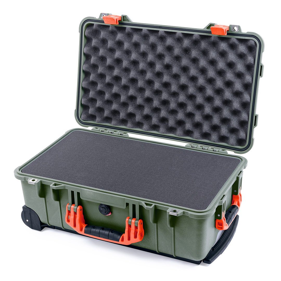 Pelican 1510 Case, OD Green with Orange Handles &amp; Latches Pick &amp; Pluck Foam with Convolute Lid Foam ColorCase 015100-0001-130-150