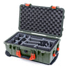 Pelican 1510 Case, OD Green with Orange Handles & Latches Gray Padded Microfiber Dividers with Convolute Lid Foam ColorCase 015100-0070-130-150