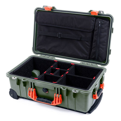 Pelican 1510 Case, OD Green with Orange Handles & Latches TrekPak Divider System with Computer Pouch ColorCase 015100-0220-130-150