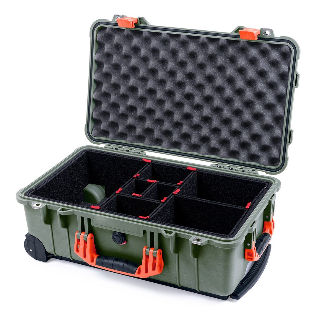Pelican 1510 Case, OD Green with Orange Handles &amp; Latches TrekPak Divider System with Convolute Lid Foam ColorCase 015100-0020-130-150