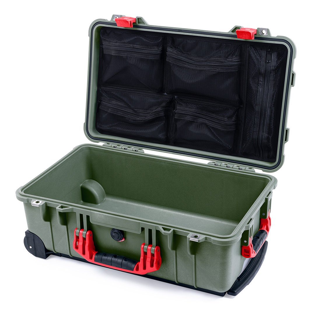 Pelican 1510 Case, OD Green with Red Handles &amp; Latches Mesh Lid Organizer Only ColorCase 015100-0100-130-320