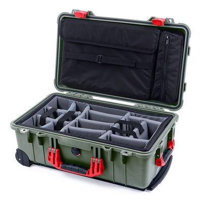 Pelican 1510 Case, OD Green with Red Handles & Latches Gray Padded Microfiber Dividers with Computer Pouch ColorCase 015100-0270-130-320