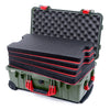 Pelican 1510 Case, OD Green with Red Handles & Latches Custom Tool Kit (4 Foam Inserts with Convolute Lid Foam) ColorCase 015100-0060-130-320