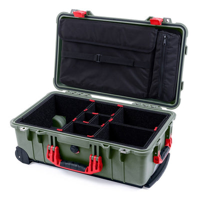 Pelican 1510 Case, OD Green with Red Handles & Latches TrekPak Divider System with Computer Pouch ColorCase 015100-0220-130-320