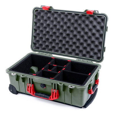 Pelican 1510 Case, OD Green with Red Handles & Latches TrekPak Divider System with Convolute Lid Foam ColorCase 015100-0020-130-320
