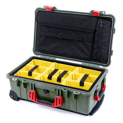 Pelican 1510 Case, OD Green with Red Handles & Latches Yellow Padded Microfiber Dividers with Computer Pouch ColorCase 015100-0210-130-320