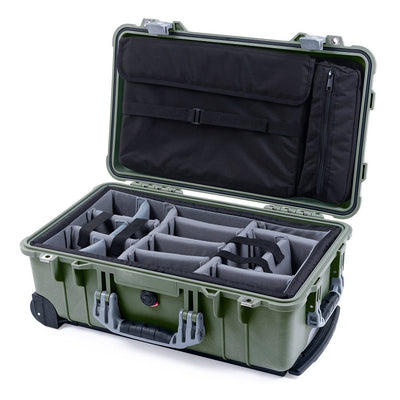 Pelican 1510 Case, OD Green with Silver Handles & Latches Gray Padded Microfiber Dividers with Computer Pouch ColorCase 015100-0270-130-180