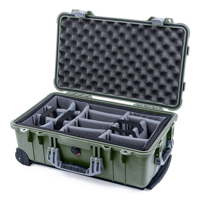 Pelican 1510 Case, OD Green with Silver Handles & Latches Gray Padded Microfiber Dividers with Convolute Lid Foam ColorCase 015100-0070-130-180