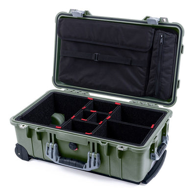 Pelican 1510 Case, OD Green with Silver Handles & Latches TrekPak Divider System with Computer Pouch ColorCase 015100-0220-130-180