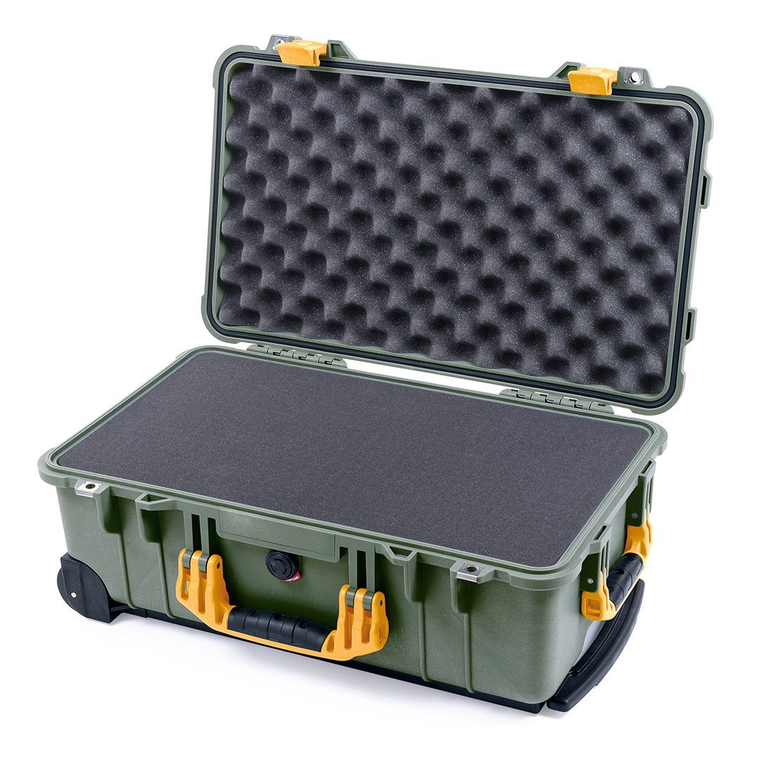 Pelican 1510 Case, OD Green with Yellow Handles &amp; Latches Pick &amp; Pluck Foam with Convolute Lid Foam ColorCase 015100-0001-130-240