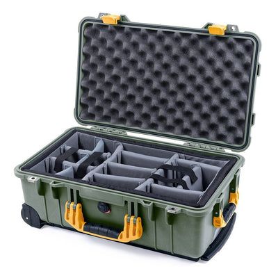 Pelican 1510 Case, OD Green with Yellow Handles & Latches Gray Padded Microfiber Dividers with Convolute Lid Foam ColorCase 015100-0070-130-240