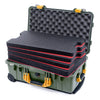 Pelican 1510 Case, OD Green with Yellow Handles & Latches Custom Tool Kit (4 Foam Inserts with Convolute Lid Foam) ColorCase 015100-0060-130-240