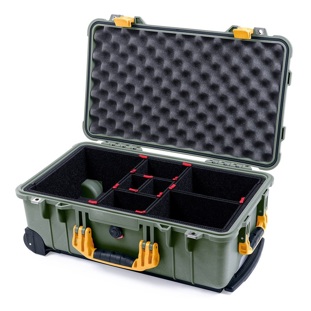 Pelican 1510 Case, OD Green with Yellow Handles &amp; Latches TrekPak Divider System with Convolute Lid Foam ColorCase 015100-0020-130-240