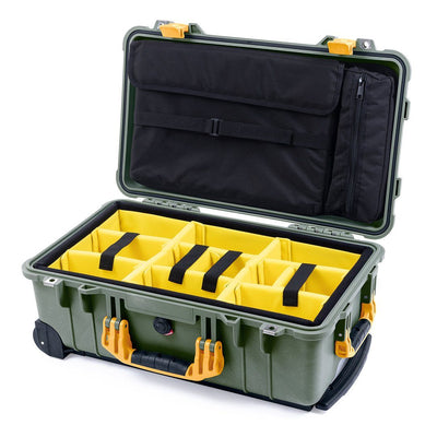 Pelican 1510 Case, OD Green with Yellow Handles & Latches Yellow Padded Microfiber Dividers with Computer Pouch ColorCase 015100-0210-130-240