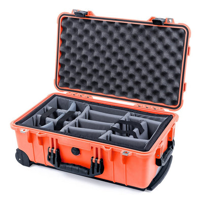 Pelican 1510 Case, Orange with Black Handles & Latches Gray Padded Microfiber Dividers with Convolute Lid Foam ColorCase 015100-0070-150-110