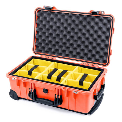 Pelican 1510 Case, Orange with Black Handles & Latches Yellow Padded Microfiber Dividers with Convolute Lid Foam ColorCase 015100-0010-150-110