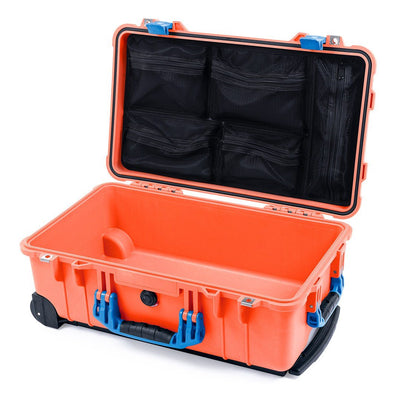 Pelican 1510 Case, Orange with Blue Handles & Latches Mesh Lid Organizer Only ColorCase 015100-0100-150-120