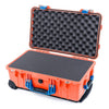 Pelican 1510 Case, Orange with Blue Handles & Latches Pick & Pluck Foam with Convolute Lid Foam ColorCase 015100-0001-150-120