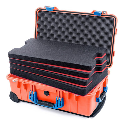 Pelican 1510 Case, Orange with Blue Handles & Latches Custom Tool Kit (4 Foam Inserts with Convolute Lid Foam) ColorCase 015100-0060-150-120