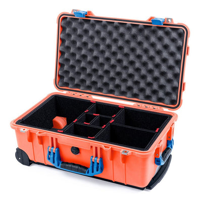 Pelican 1510 Case, Orange with Blue Handles & Latches TrekPak Divider System with Convolute Lid Foam ColorCase 015100-0020-150-120