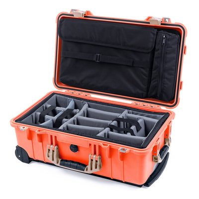 Pelican 1510 Case, Orange with Desert Tan Handles & Latches Gray Padded Microfiber Dividers with Computer Pouch ColorCase 015100-0270-150-310