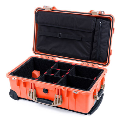 Pelican 1510 Case, Orange with Desert Tan Handles & Latches TrekPak Divider System with Computer Pouch ColorCase 015100-0220-150-310