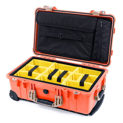 Pelican 1510 Case, Orange with Desert Tan Handles & Latches Yellow Padded Microfiber Dividers with Computer Pouch ColorCase 015100-0210-150-310