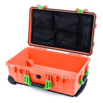 Pelican 1510 Case, Orange with Lime Green Handles & Latches Mesh Lid Organizer Only ColorCase 015100-0100-150-300