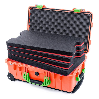 Pelican 1510 Case, Orange with Lime Green Handles & Latches Custom Tool Kit (4 Foam Inserts with Convolute Lid Foam) ColorCase 015100-0060-150-300