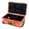 Pelican 1510 Case, Orange with Lime Green Handles & Latches TrekPak Divider System with Mesh Lid Organizer ColorCase 015100-0120-150-300