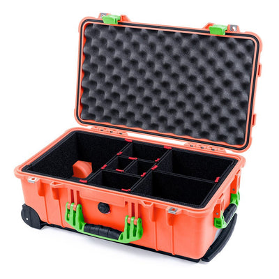 Pelican 1510 Case, Orange with Lime Green Handles & Latches TrekPak Divider System with Convolute Lid Foam ColorCase 015100-0020-150-300