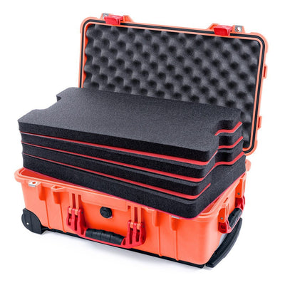 Pelican 1510 Case, Orange with Red Handles & Latches Custom Tool Kit (4 Foam Inserts with Convolute Lid Foam) ColorCase 015100-0060-150-320