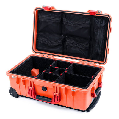 Pelican 1510 Case, Orange with Red Handles & Latches TrekPak Divider System with Mesh Lid Organizer ColorCase 015100-0120-150-320
