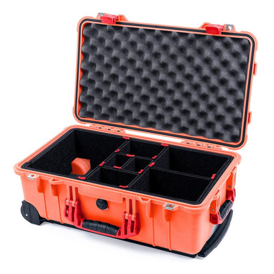 Pelican 1510 Case, Orange with Red Handles & Latches TrekPak Divider System with Convolute Lid Foam ColorCase 015100-0020-150-320