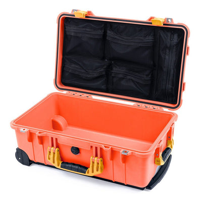 Pelican 1510 Case, Orange with Yellow Handles & Latches Mesh Lid Organizer Only ColorCase 015100-0100-150-240