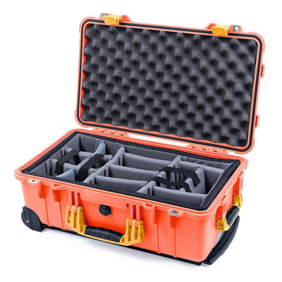 Pelican 1510 Case, Orange with Yellow Handles & Latches Gray Padded Microfiber Dividers with Convolute Lid Foam ColorCase 015100-0070-150-240