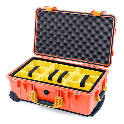 Pelican 1510 Case, Orange with Yellow Handles & Latches Yellow Padded Microfiber Dividers with Convolute Lid Foam ColorCase 015100-0010-150-240