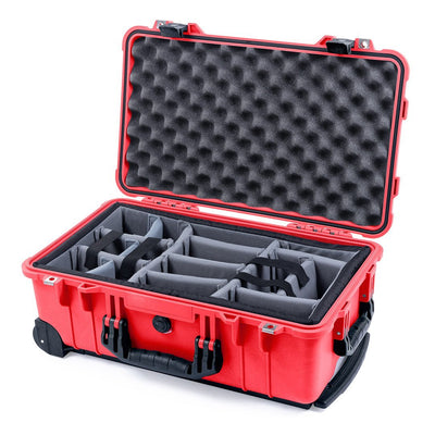 Pelican 1510 Case, Red with Black Handles & Latches Gray Padded Microfiber Dividers with Convolute Lid Foam ColorCase 015100-0070-320-110