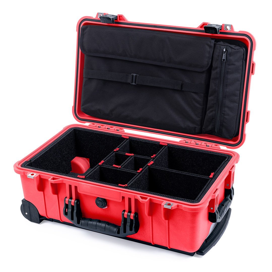 Pelican 1510 Case, Red with Black Handles &amp; Latches TrekPak Divider System with Computer Pouch ColorCase 015100-0220-320-110