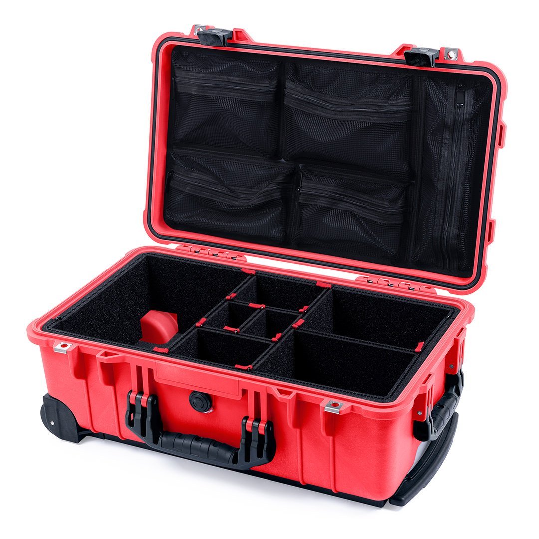 Pelican 1510 Case, Red with Black Handles &amp; Latches TrekPak Divider System with Mesh Lid Organizer ColorCase 015100-0120-320-110