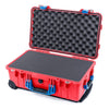Pelican 1510 Case, Red with Blue Handles & Latches Pick & Pluck Foam with Convolute Lid Foam ColorCase 015100-0001-320-120
