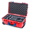 Pelican 1510 Case, Red with Blue Handles & Latches Gray Padded Microfiber Dividers with Convolute Lid Foam ColorCase 015100-0070-320-120