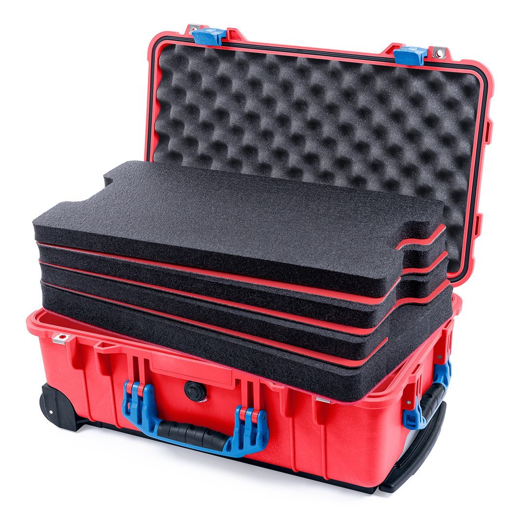 Pelican 1510 Case, Red with Blue Handles &amp; Latches Custom Tool Kit (4 Foam Inserts with Convolute Lid Foam) ColorCase 015100-0060-320-120